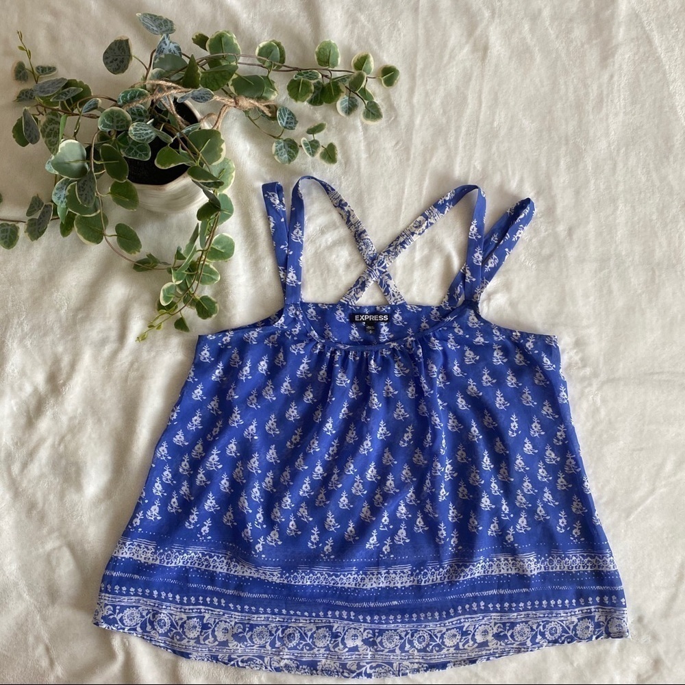 Blue and White Express top
